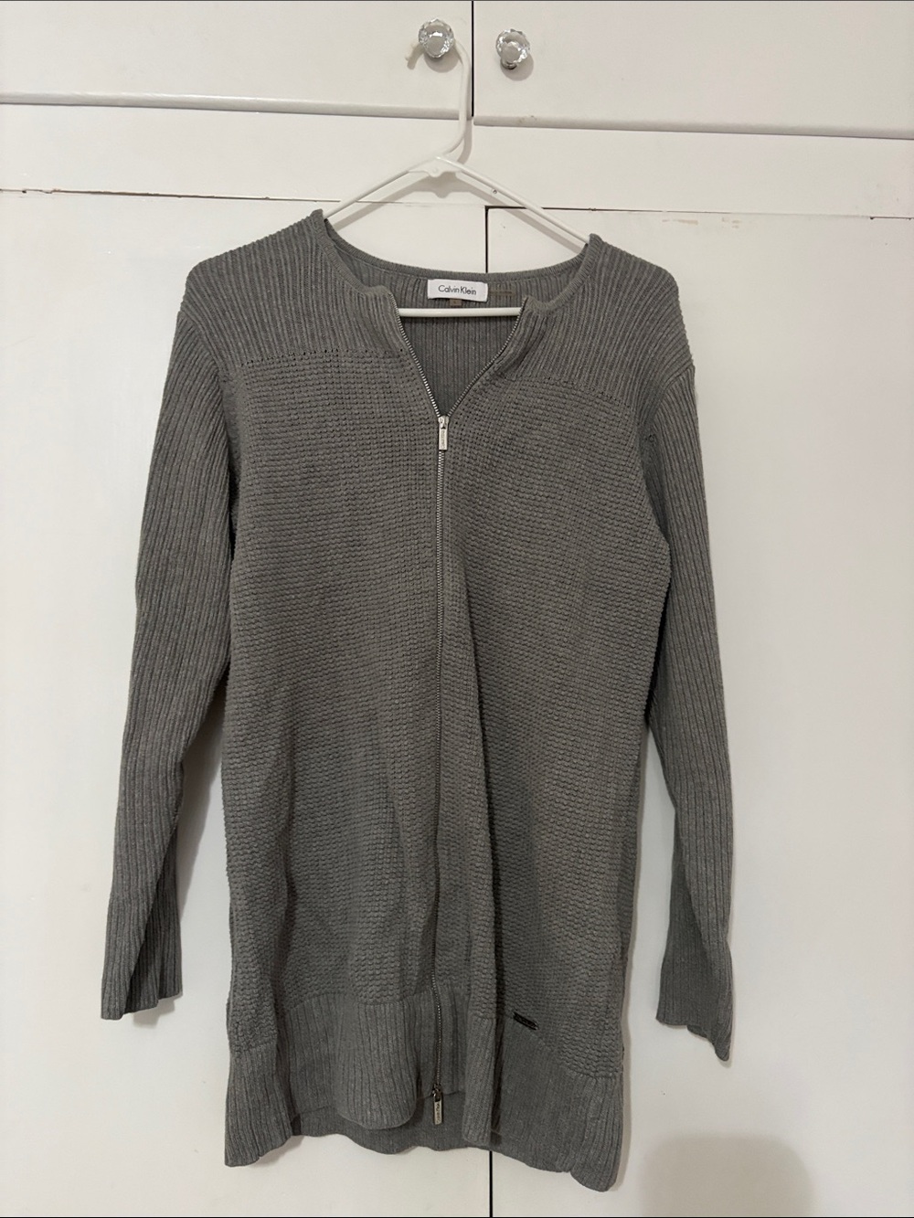 Calvin Klein Gray Full-Zip Textured Knit Sweater